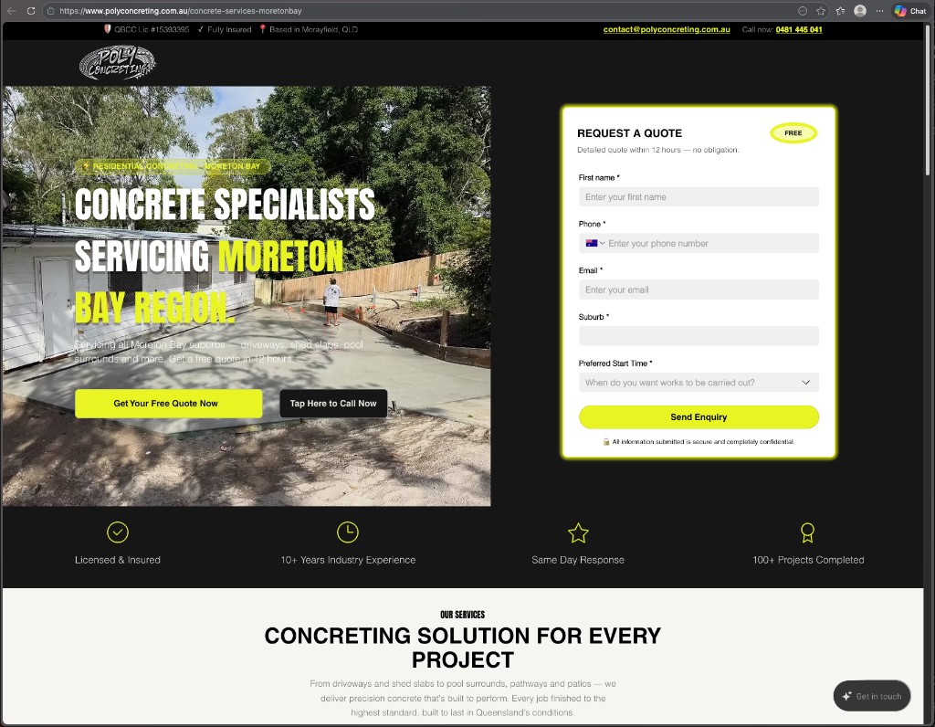 Moreton Bay services landing page preview