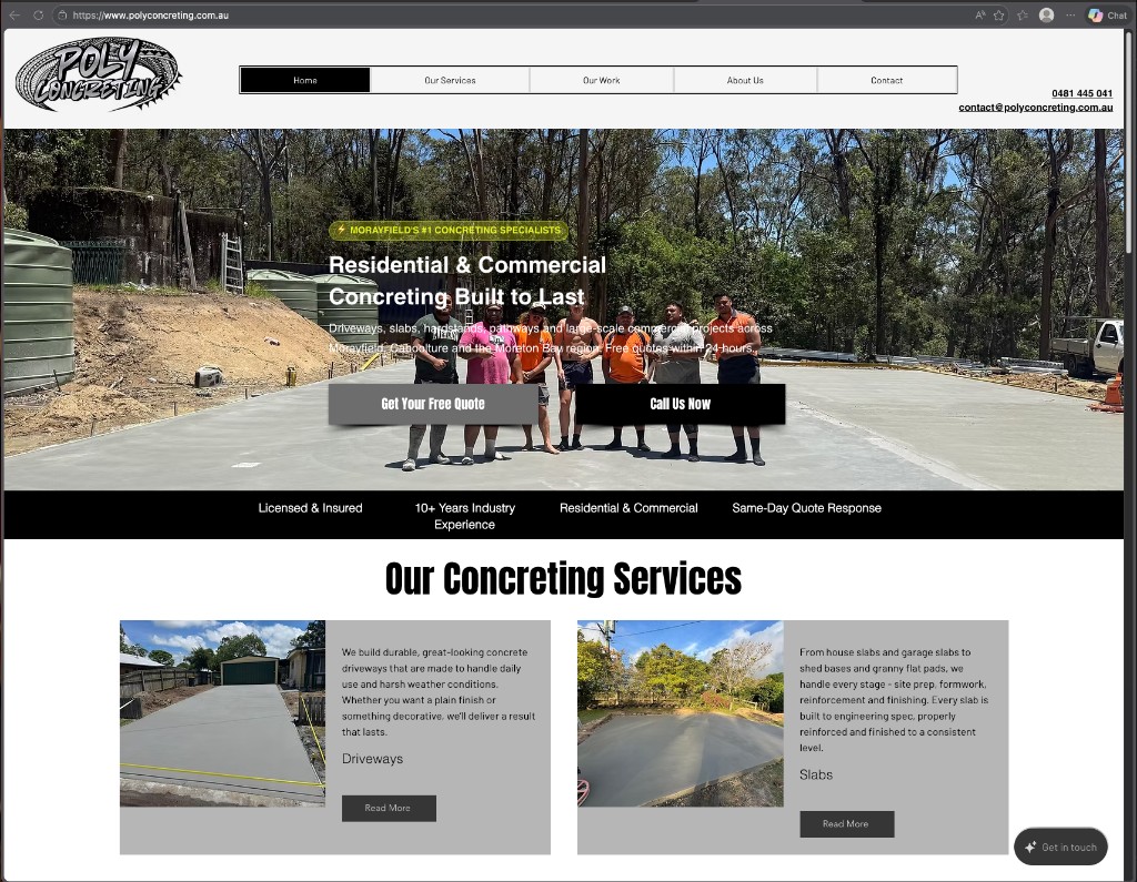 Poly Concreting website preview